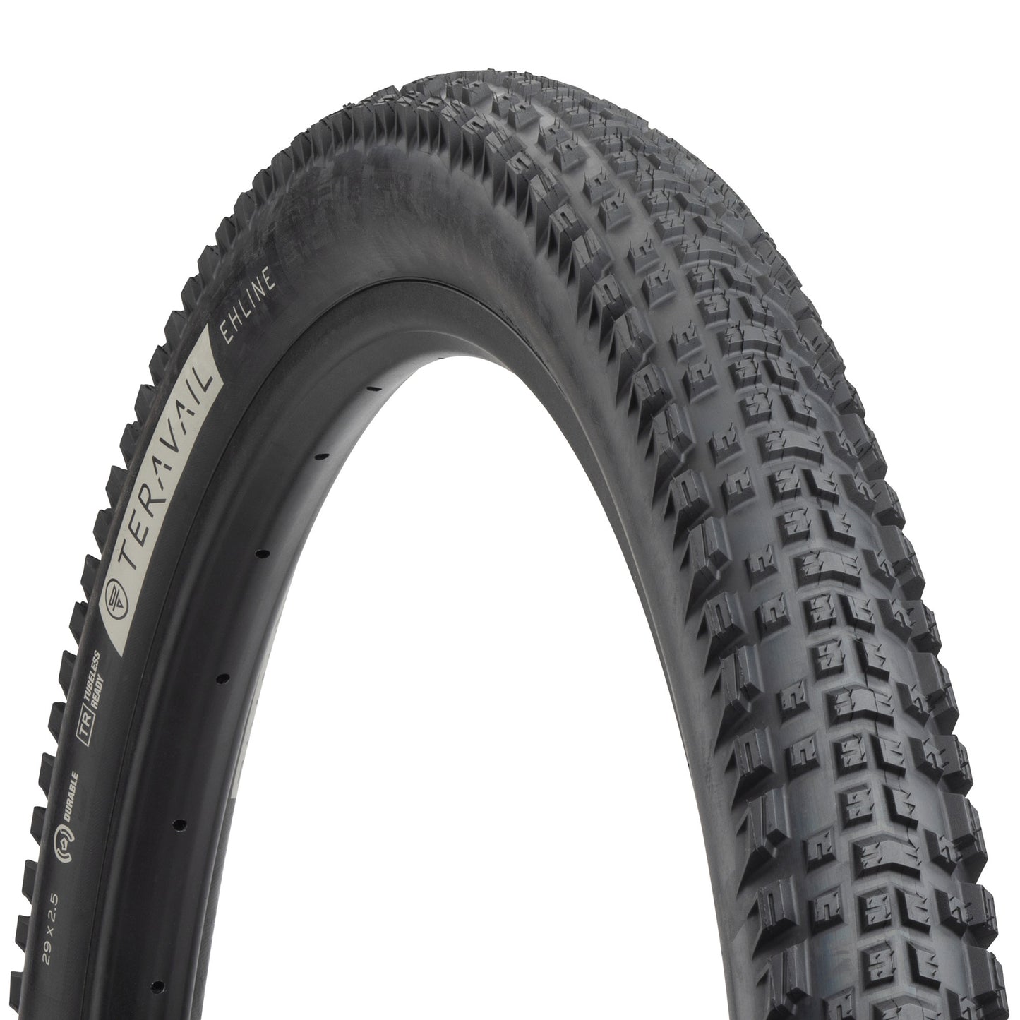 Teravail Ehline tire three-quarter view showing black sidewall