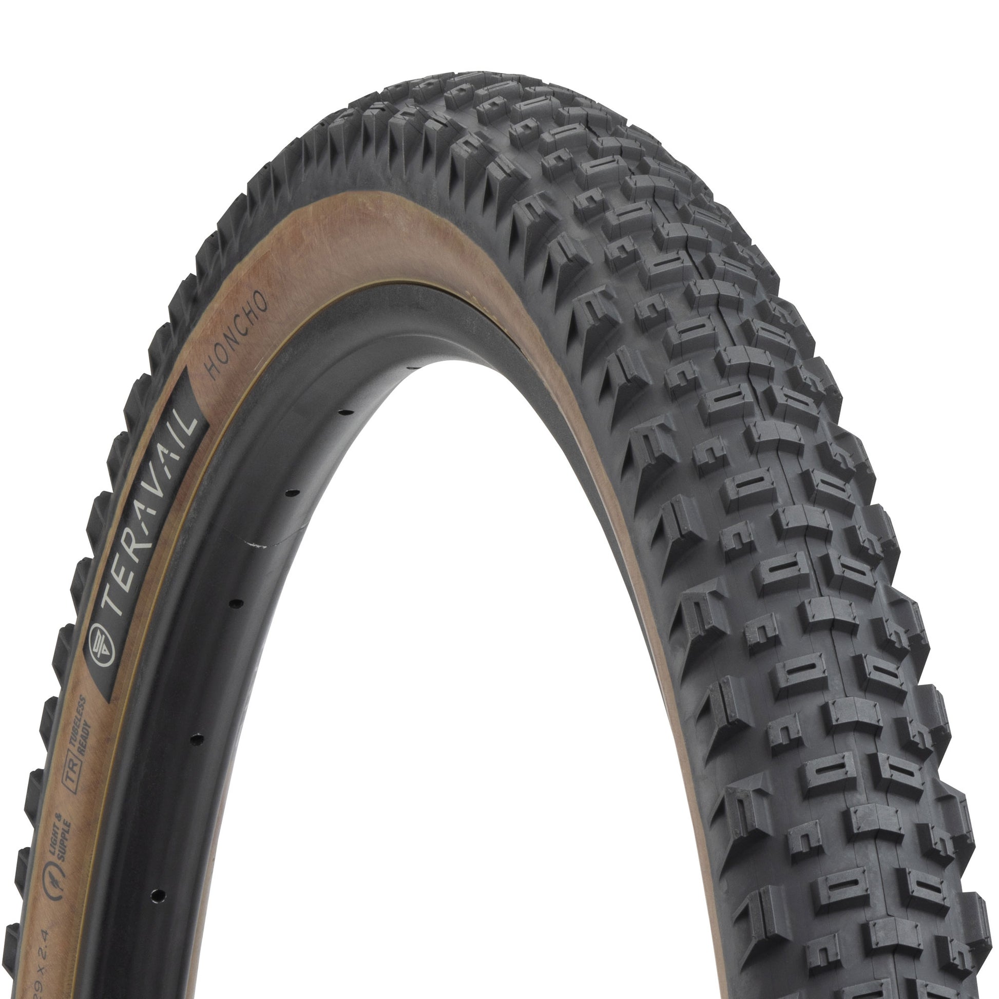 Teravail Honcho mountain tire tan sidewall three-quarter view