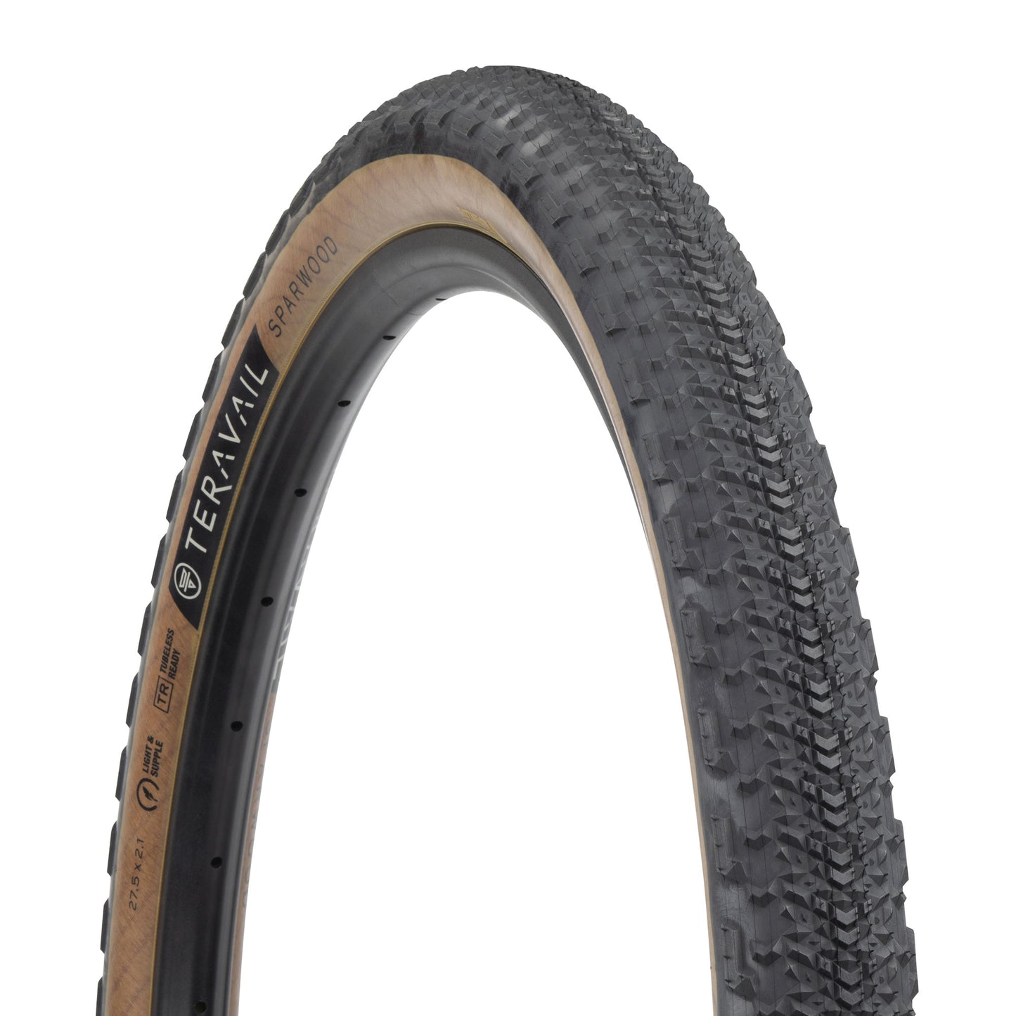 Teravail Sparwood tire three-quarter view showing tan sidewall