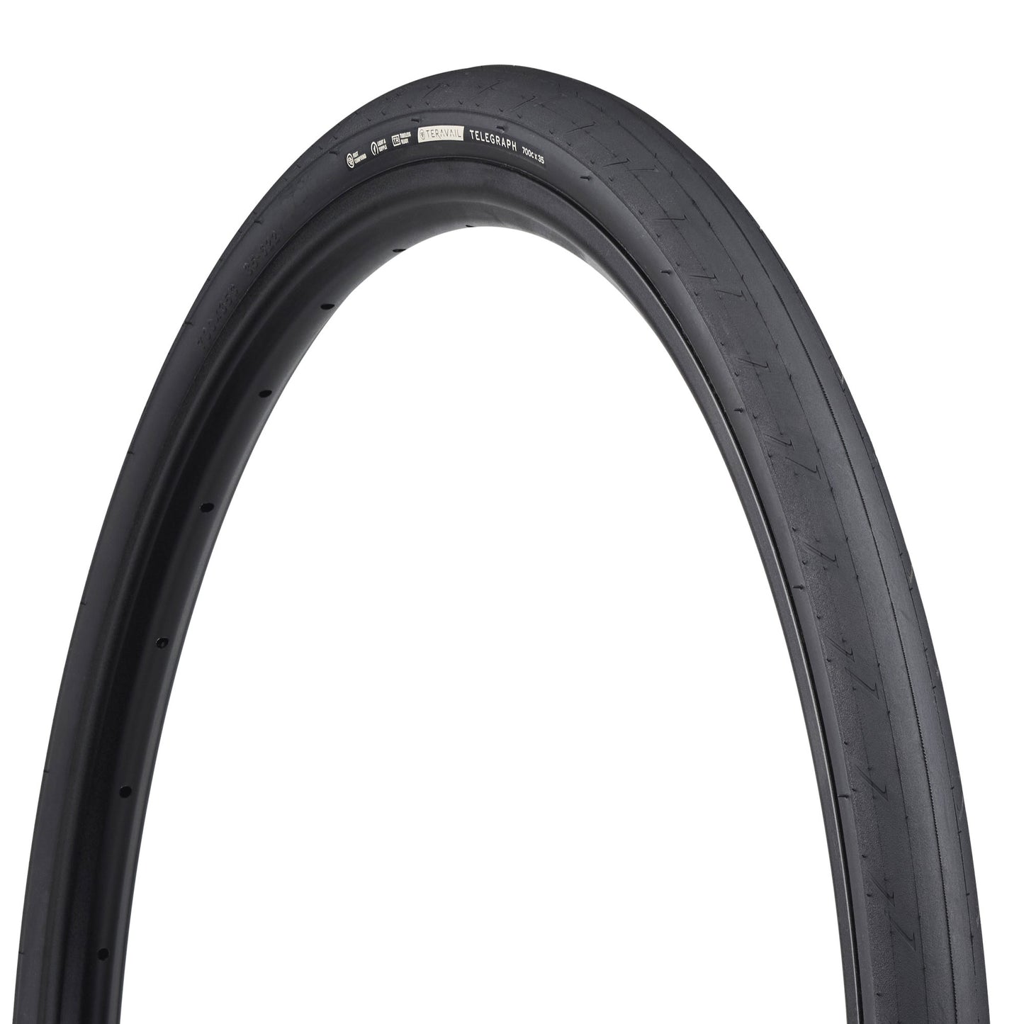 Teravail Telegraph tire three-quarter view showing black sidewall