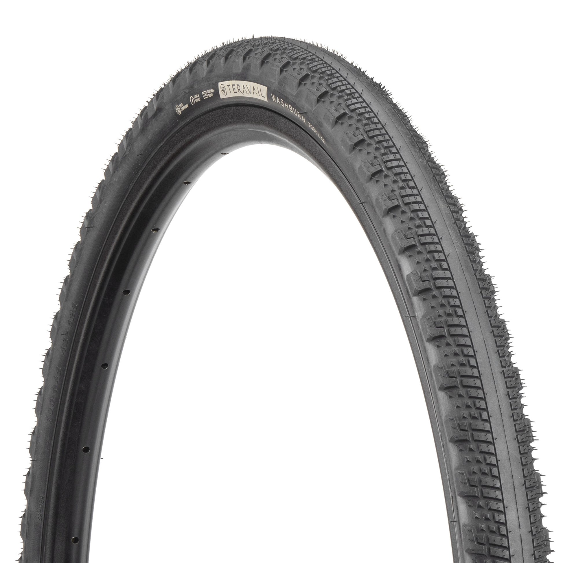 Teravail Washburn tire three-quarter view showing black sidewall